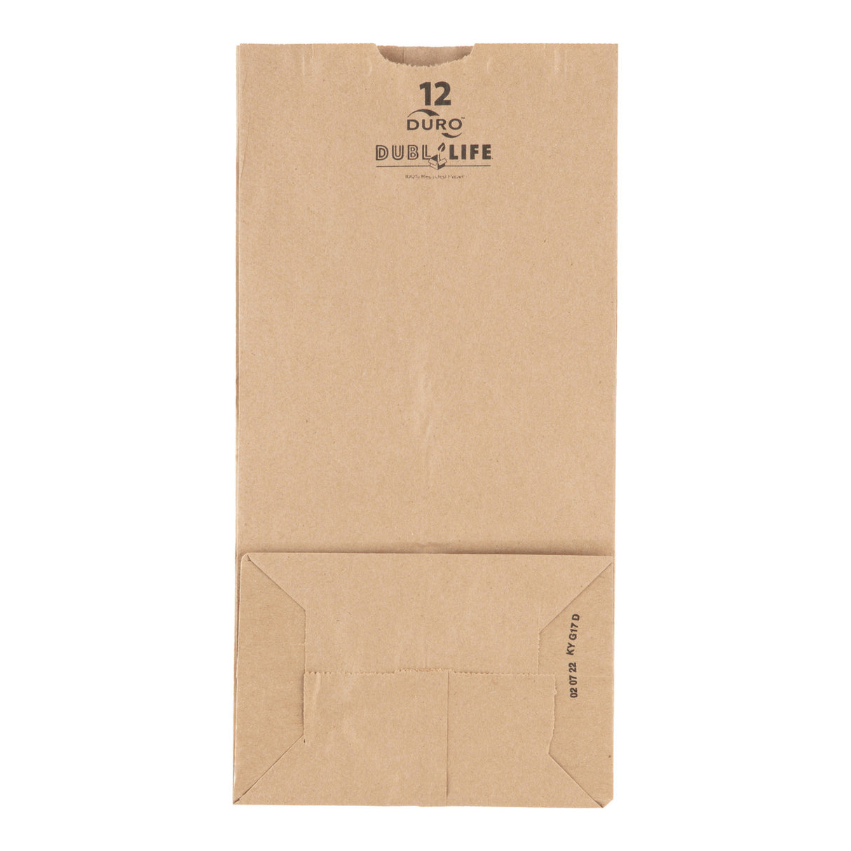 Side profile view of an opened 12lb Kraft Paper Retail Bag in natural brown showcasing its extra-wide expandable side gussets. Designed with a self-opening style (SOS) flat bottom, this bag stands completely upright on its own for quick and efficient packing of heavy goods.
