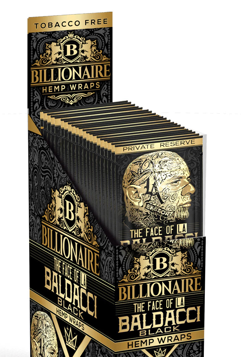 view of the Billionaire organic hemp wraps Baldacci Black flavor. A premium flavor from Billionaire.