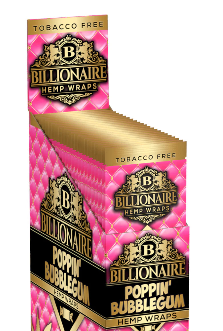 front view of the bright pink Poppin Bubblegum flavor hemp wraps by Billionaire.