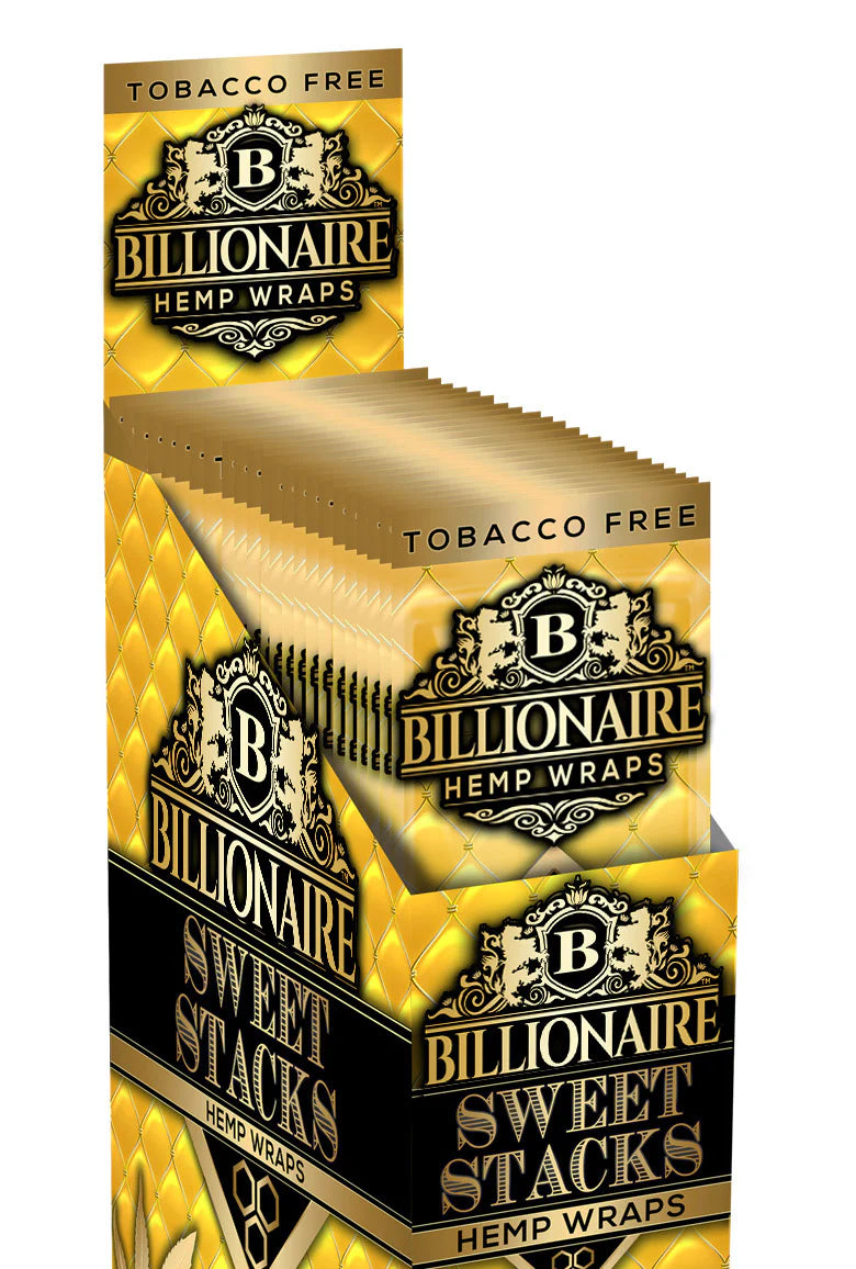 front view of the Billionaire Sweet Stacks organic hemp wraps display box.
