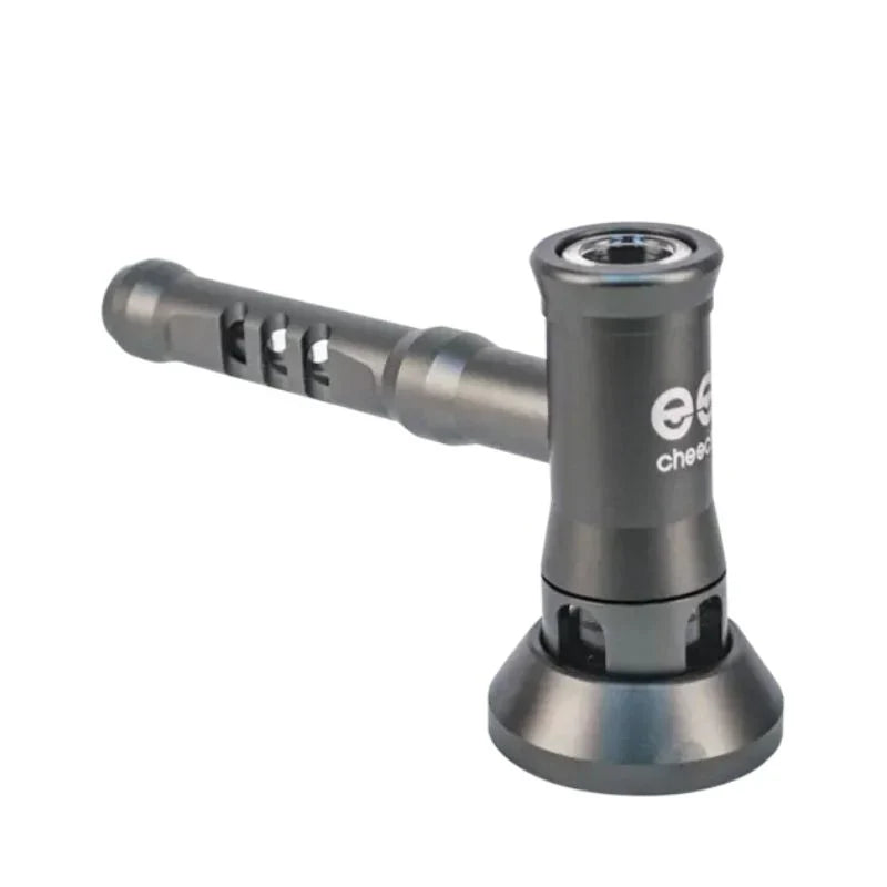 side view of the Cheech glass aluminum water bubbler pipe. a durable pipe perfect for traveling with its aluminum construction protecting the glass