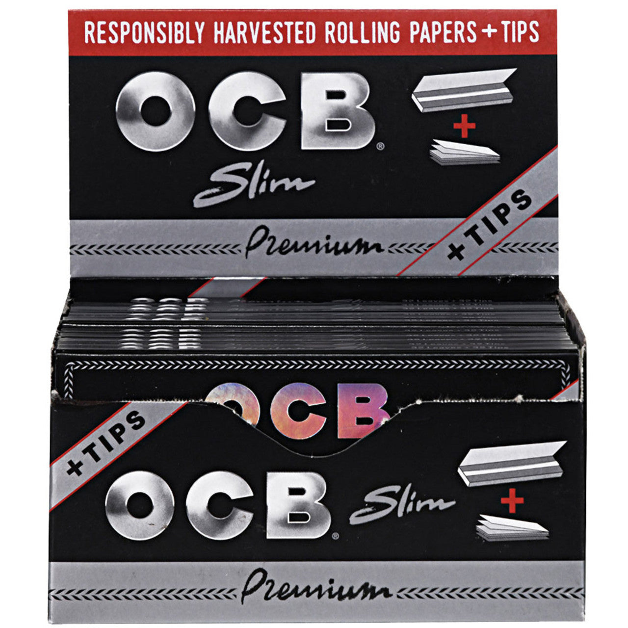 OCB Premium Slim Rolling Papers + Tips 32ct 24pk