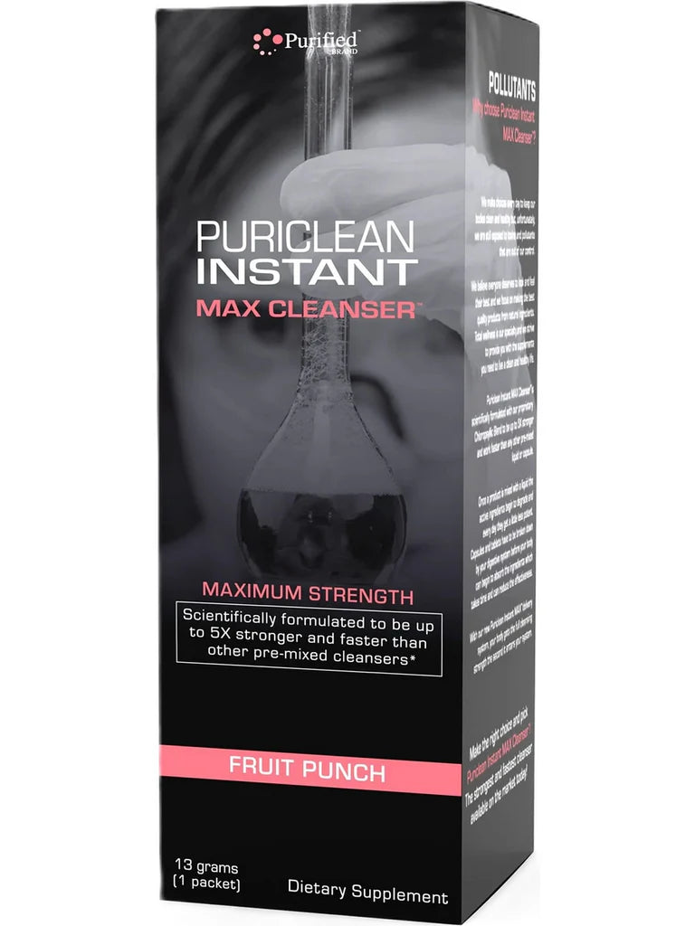 front view of the fruit punch flavor of Puriclean Instant Max Cleaner. a strong detox solution for those needing same day clearing.