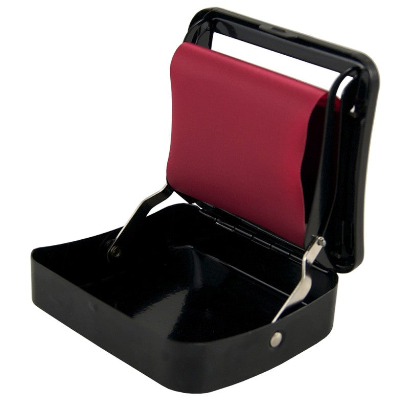 opened view of the RAW Rawtomatic rolling box. A metal rolling machine for easy loading and is adjustable for skinny and thick cones.