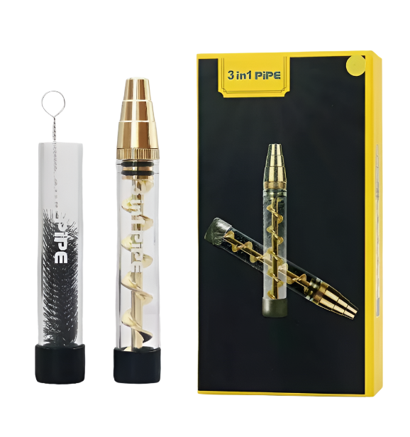 3-in-1 Twisty Glass Blunt Pipe w/Cleaning Brush 1ct