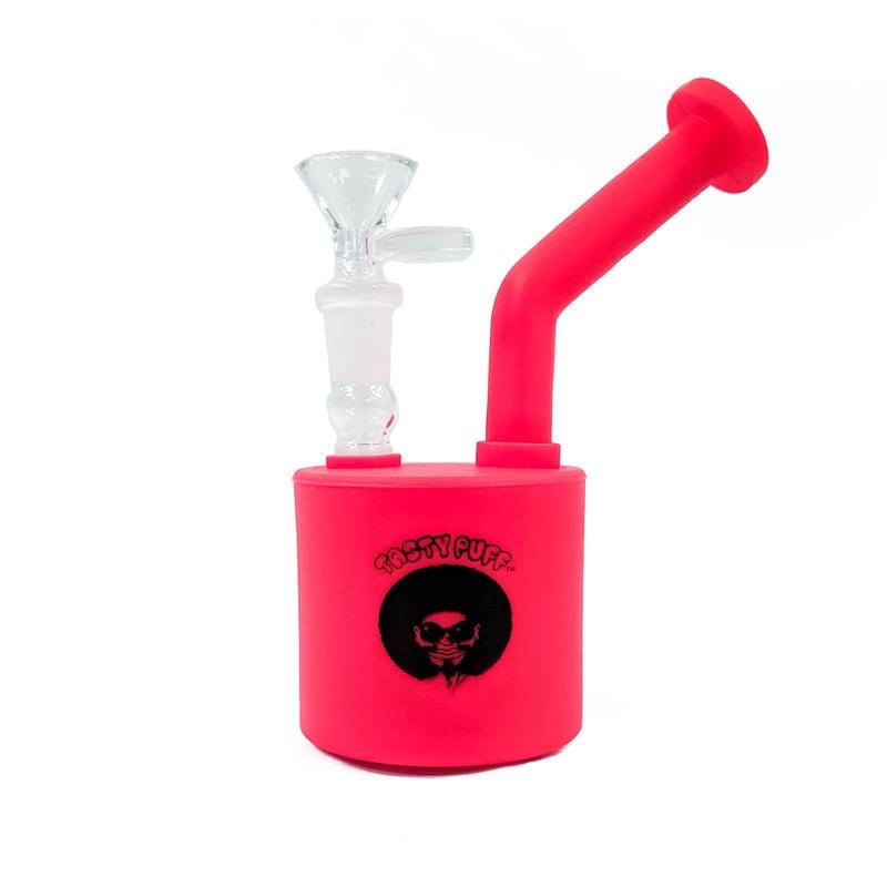 front view of the Tasty puff 7 cylinder dab rig in red. A unique filtration system for smooth and focused hits every time.