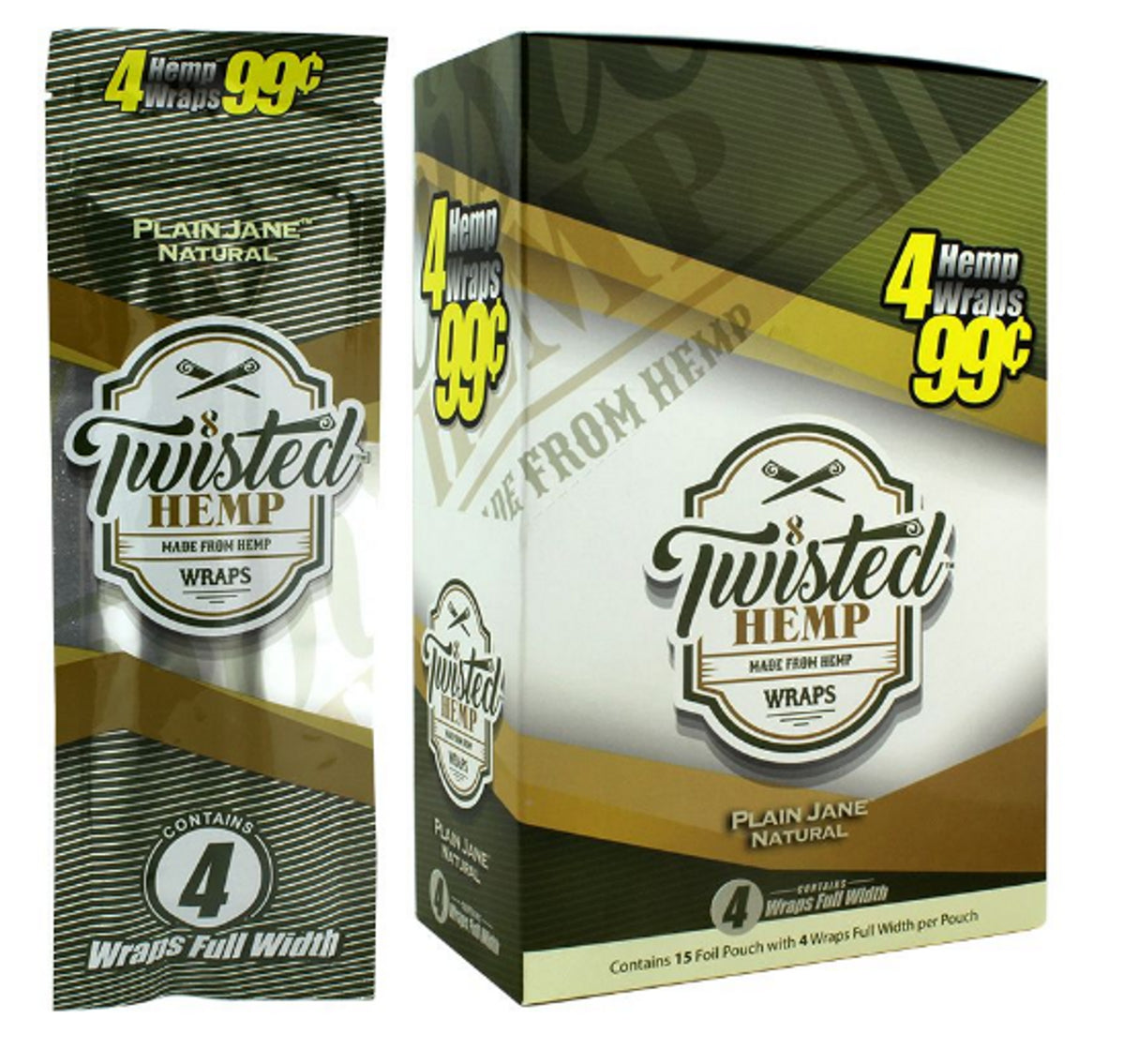 front view of the twisted hemp organic wraps display box. An organic option for those who want flavorful smoking experience. Made with natural hemp.