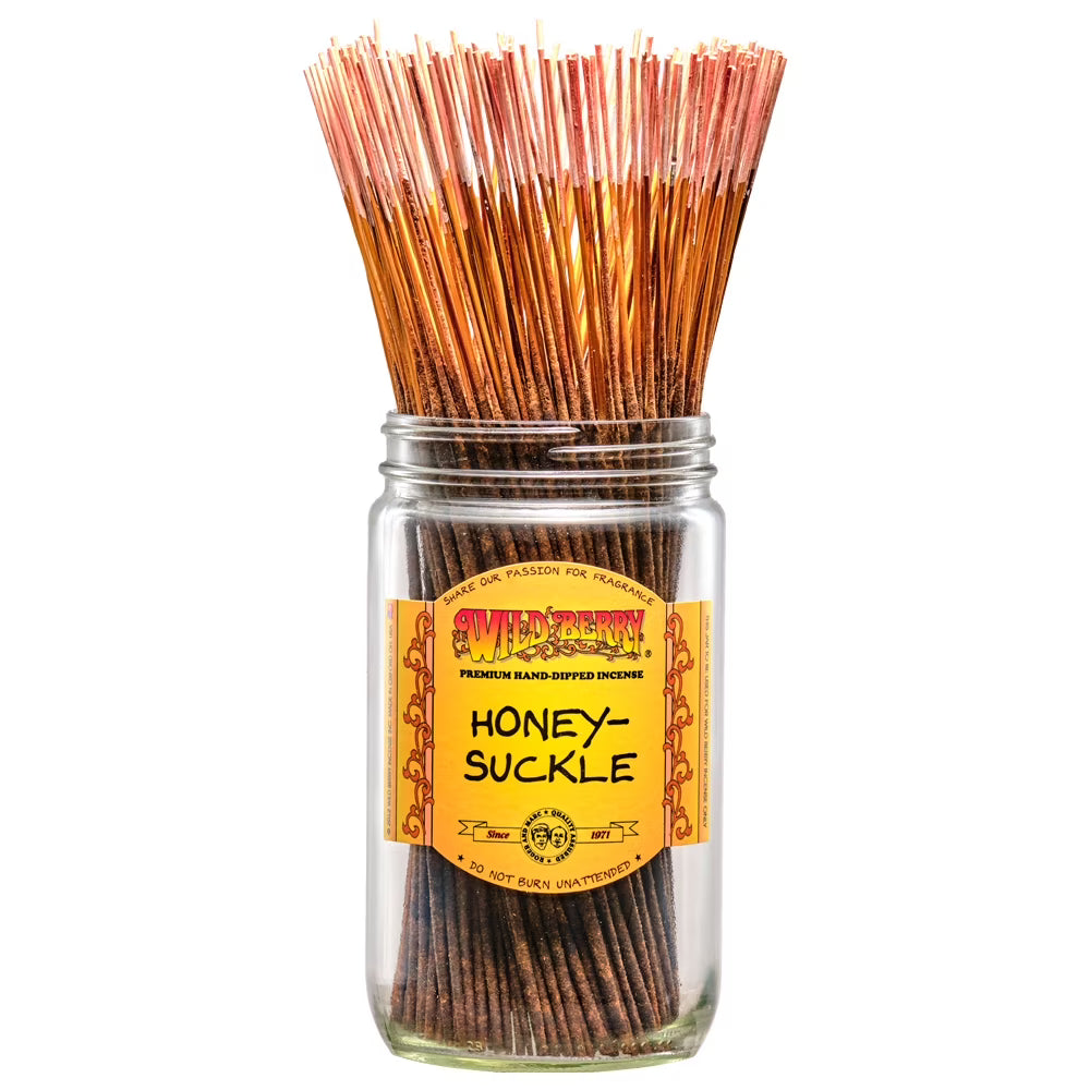 front view of wild berry honey suckle incense sticks. A quality product bringing a sweet honey like scent from Wild Berry.