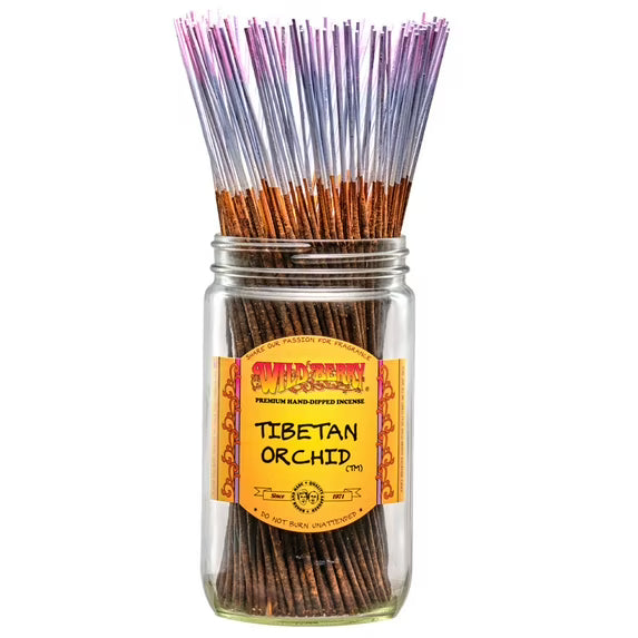 front view of the magenta stalked incense sticks. Hand dipped from Wild Berry the tranquil aromas of Orchids, sandalwood with exotic spices for a serene experience.