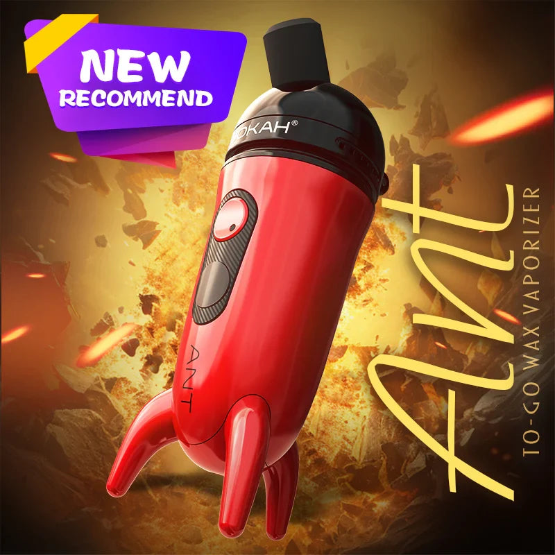 Front angled view of the Lookah Ant Wax Pen in solid red. This 950mAh extraction system features a magnetic flip-top cap with an integrated stainless steel dab tool and variable voltage control for processing solid extracts.