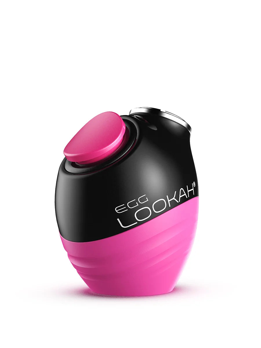 Front view of the Lookah Egg 510 Cartridge Battery in soft matte pink with a glossy black top cap. This pocket-friendly vaporizer allows users to easily toggle through power settings with simple button clicks.