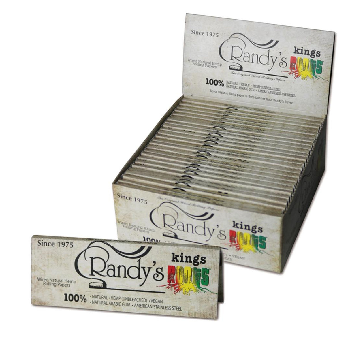 Randy's Roots Hemp King Size Wired Rolling Papers 24ct 25pk Display