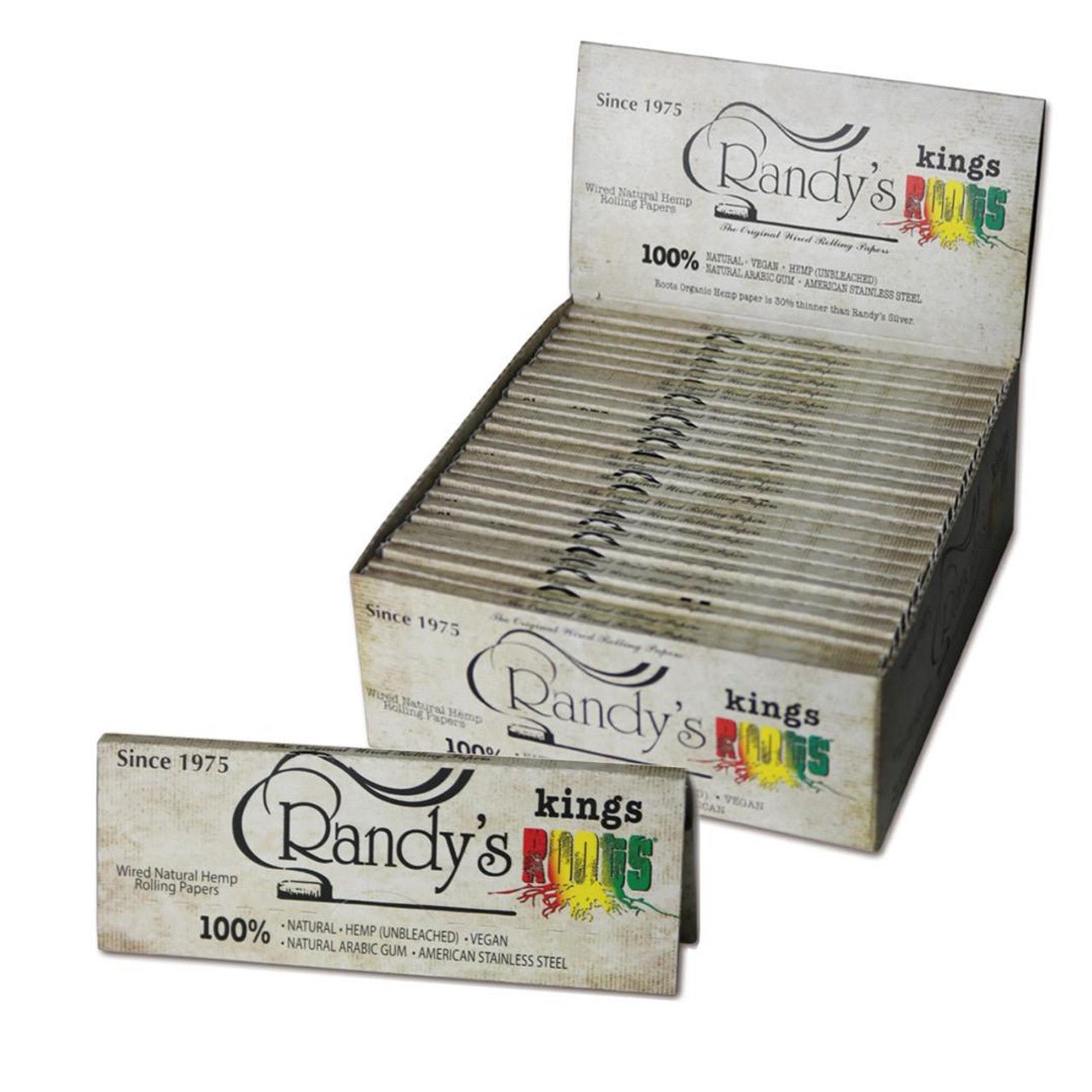Randy's Roots Hemp King Size Wired Rolling Papers 24ct 25pk Display