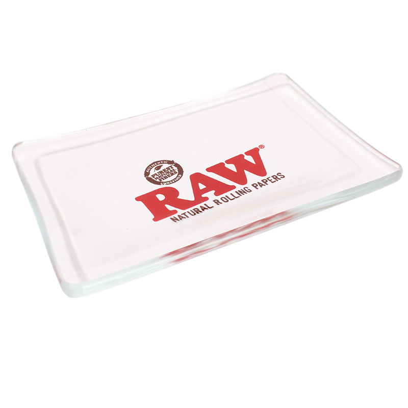 angled view of the raw star rolling tray. A premium rolling tray made of thick glass and gentle slopes for efficient rolling.