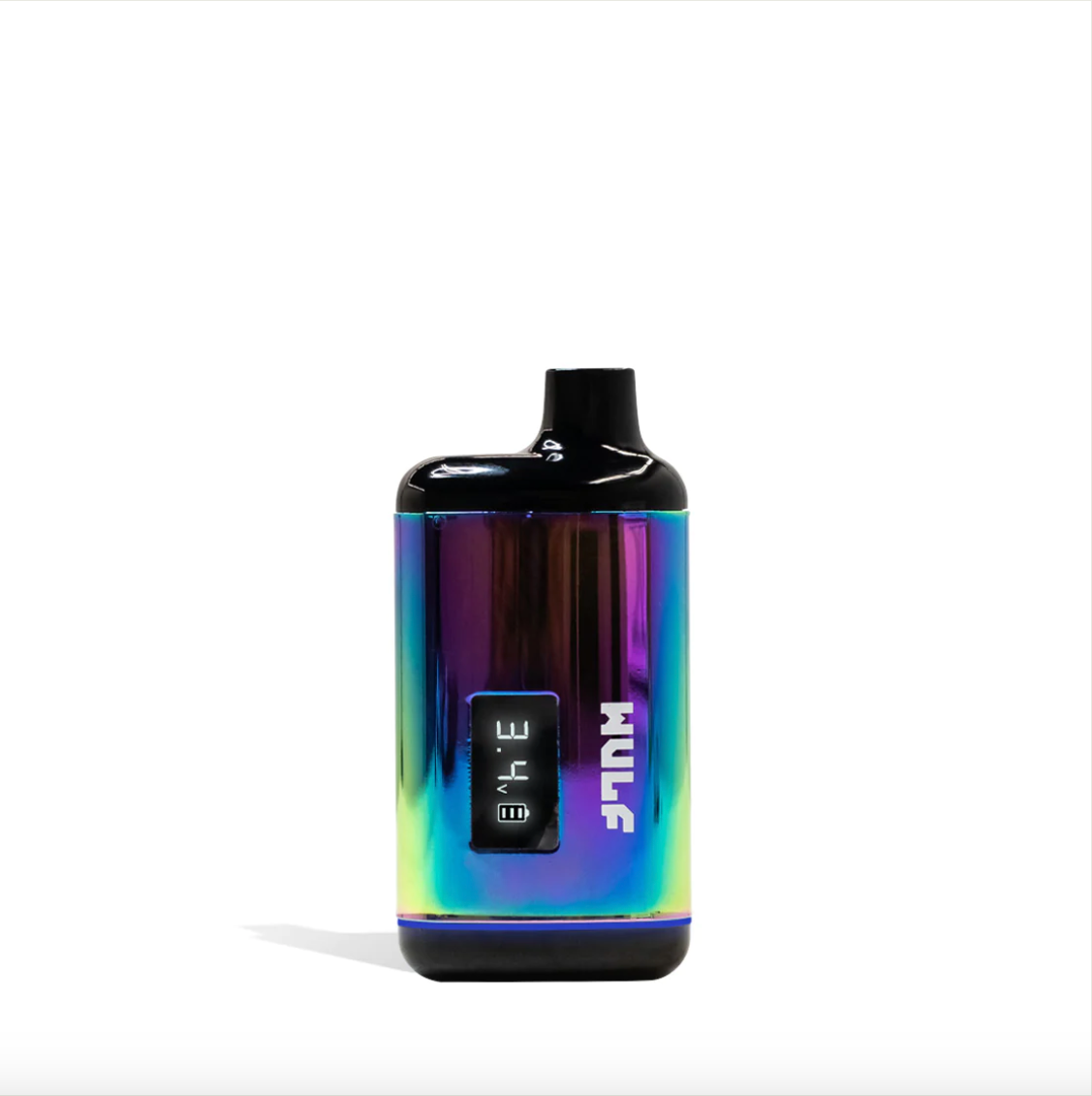 Angled front view of the Wulf Mods Recon concealed cartridge vaporizer in a vibrant full color gradient finish. This discreet cartridge battery easily fits in the palm of your hand while completely hiding your oversized cartridges from plain sight.