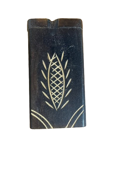 Front view of the Wooden Dugout in natural wood grain finishes. These travel containers feature an integrated storage basin and a spring-loaded bat chamber to streamline botanical transport.