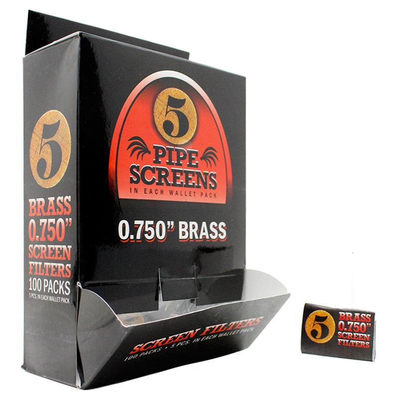 Front view of the 5 pipe brass screens display box. A well made product for filtering any material in your pipe.