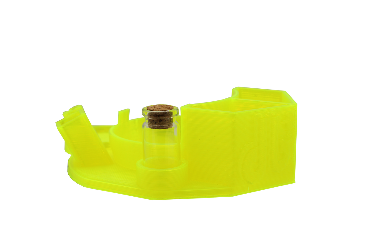 top view of the Dabber box dab station organizer in yellow. A convenient way for a dabber to keep all their supplies handy in a neat and durable station.