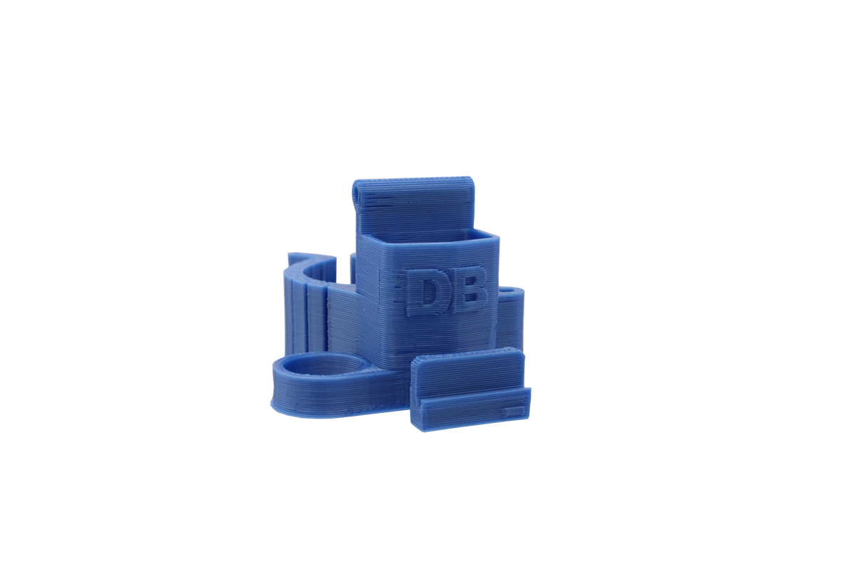 front view of the dabber box rig backpack clip in blue. A organizational tool for holding lighters, dab tools or any other items that a smoker would need for their session.