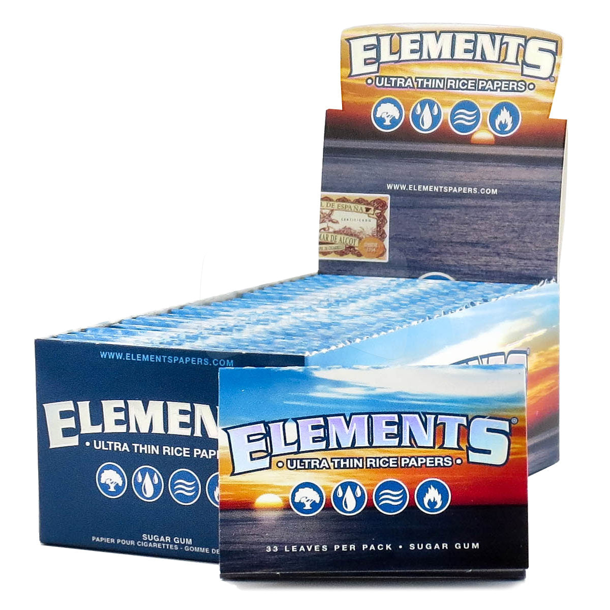 Front view of the Elements 1 1/2 ultra thin rice papers. A quality product with a well respected history excellence from Elements
