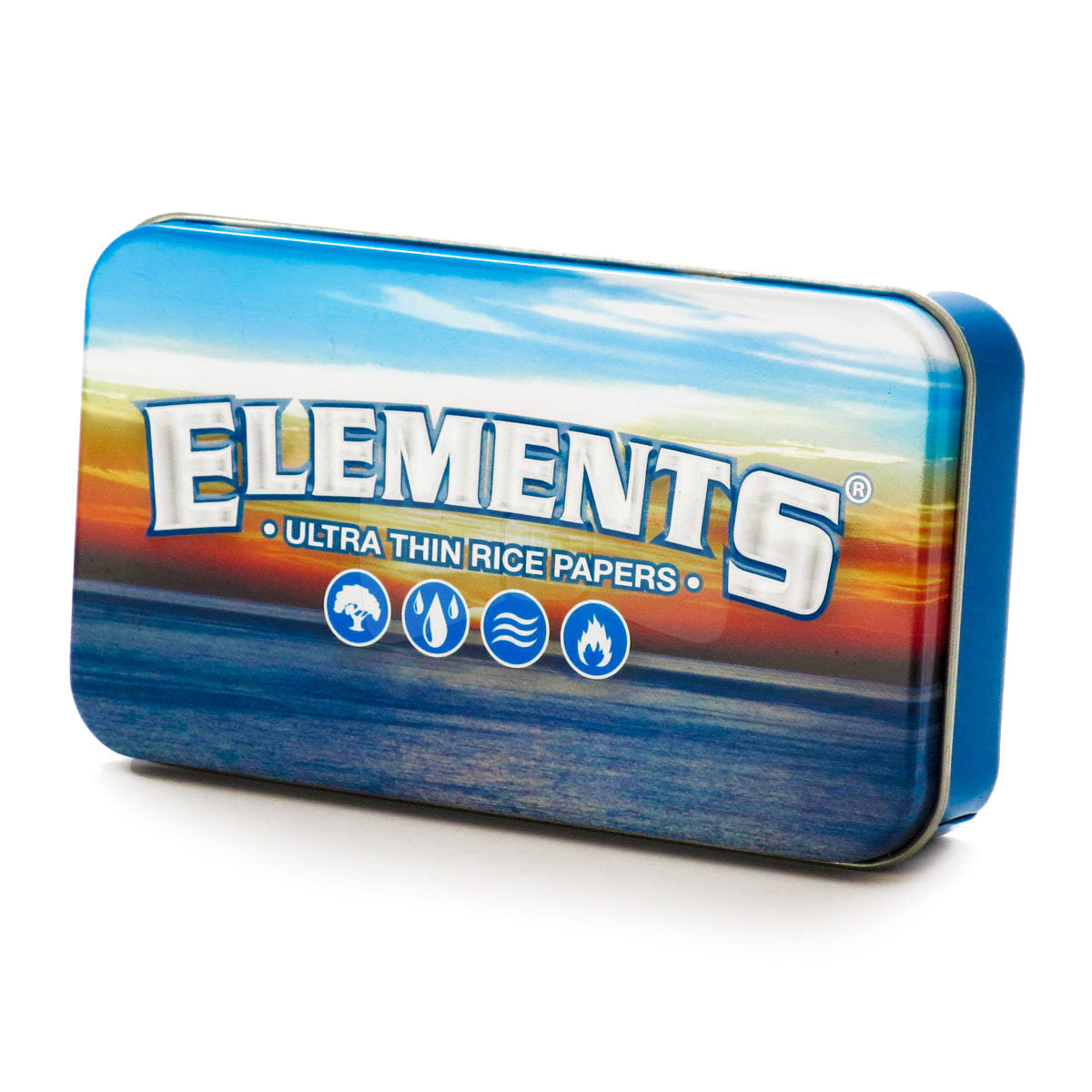 front view of the Elements tin box, a simple container perfect for storing items inside.