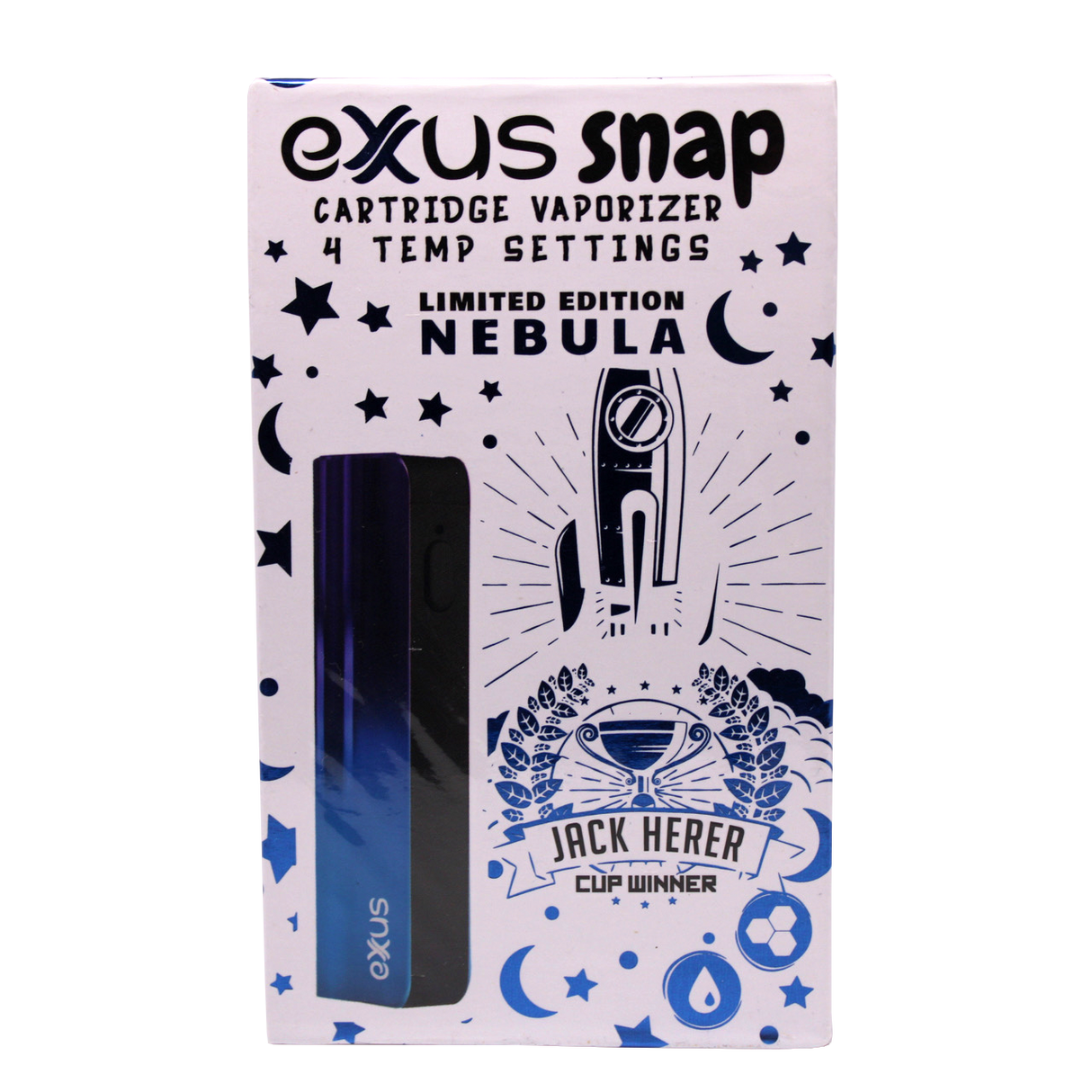 front view of the Exxus snap VV in a limited edition gradient of purple and blue of the Nebula edition.