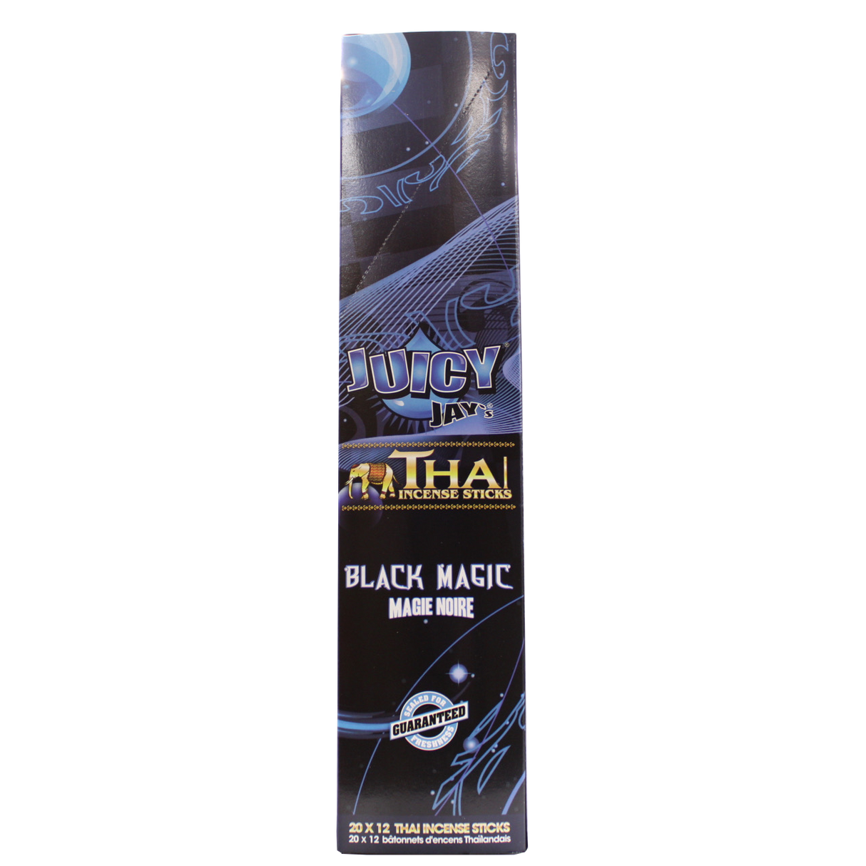 front view of the Juicy Jays black magic incense sticks, made with genuine Thai techniques and with generous stick count.