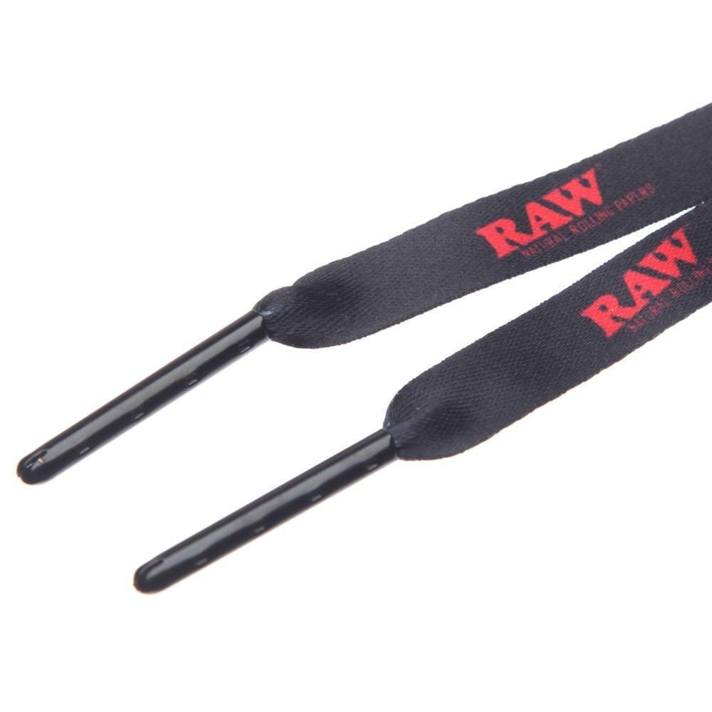 view of the metal aglets of the RAW poker shoelaces.