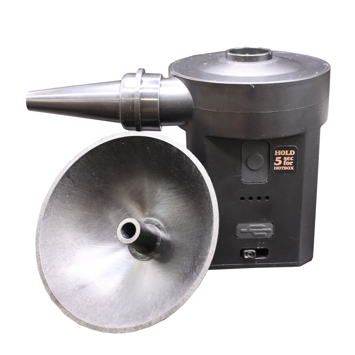 side view of the RAW smoke thrower. A machine made for group events, allowing someone to easily hotbot an entire room easily without having to put the effort in smoking