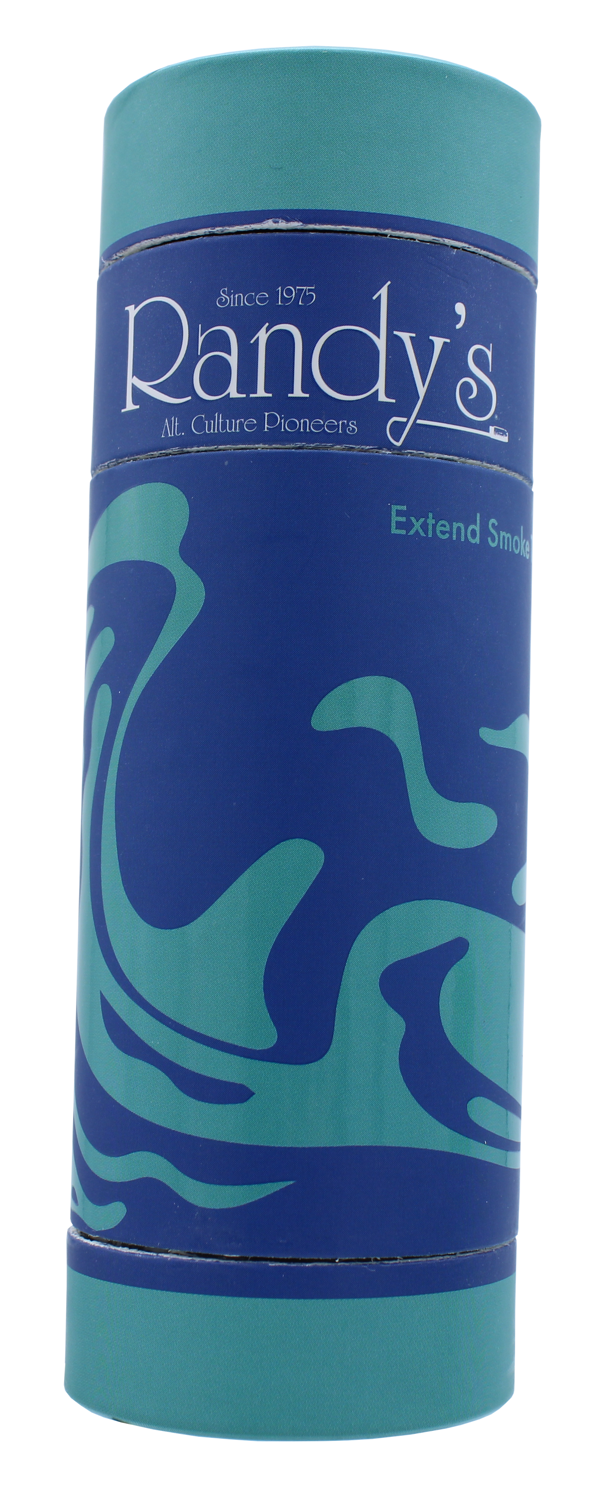 front view of the Randy's Pure Air filter and stash jar. A personal filter for discrete smoking experience that also doubles as a stash for all your smoking supplies. Covered in a blue swirl designed cover