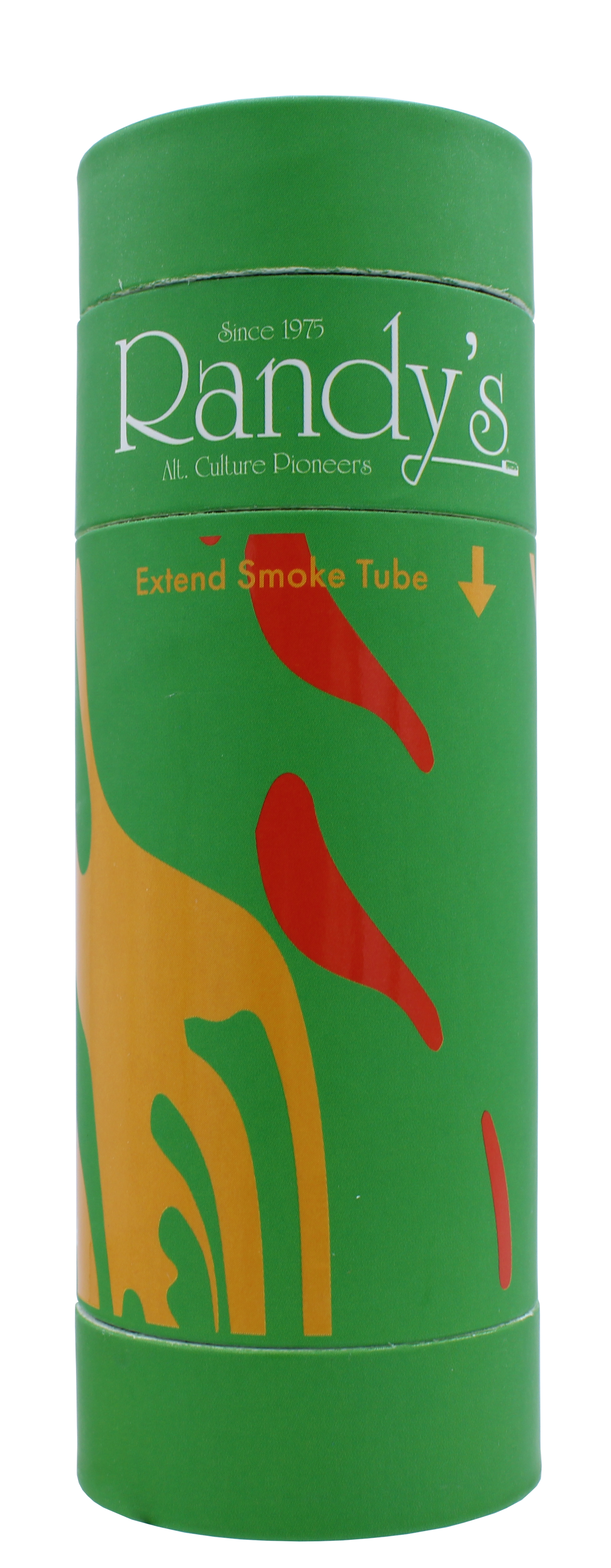 front view of the Randy's Pure Air filter and stash jar. A personal filter for discrete smoking experience that also doubles as a stash for all your smoking supplies. Covered in a green and yellow swirl designed cover