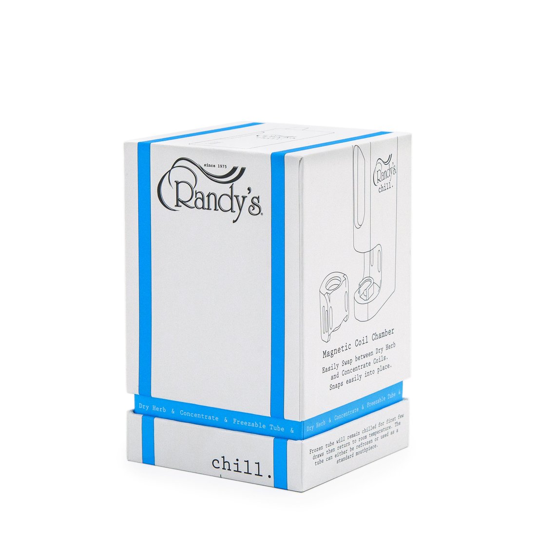 Front view of the Randy's Chill box. A multi-use concentrate and herb vaporizer, a strong vaporizer for a smooth hit.