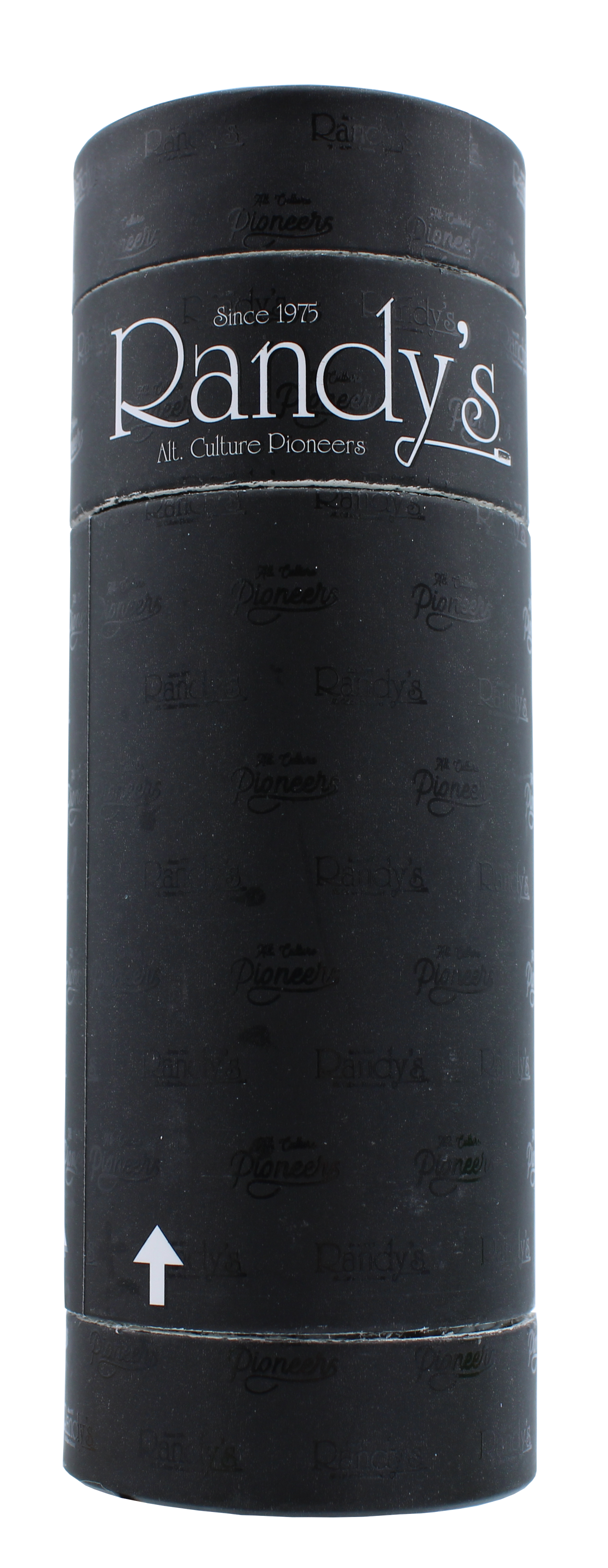front view of the Randy's Pure Air filter and stash jar. A personal filter for discrete smoking experience that also doubles as a stash for all your smoking supplies. Covered in a Randy's decorated cover