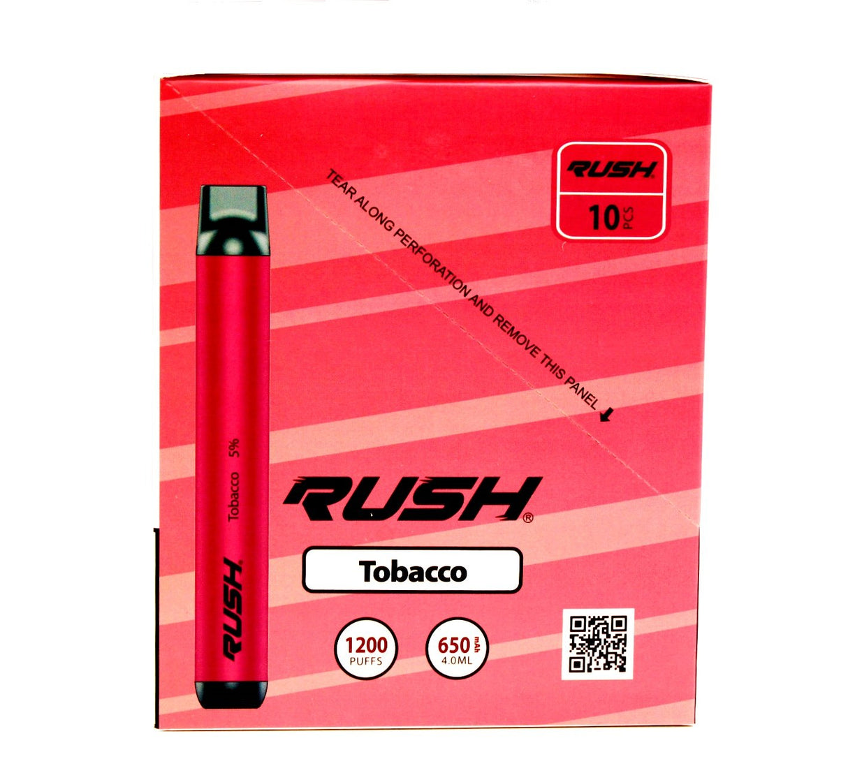 front view of the Rush tobacco free nicotine tobacco disposable vaporizers. Ergonomic disposable vaporizers that are long lasting.