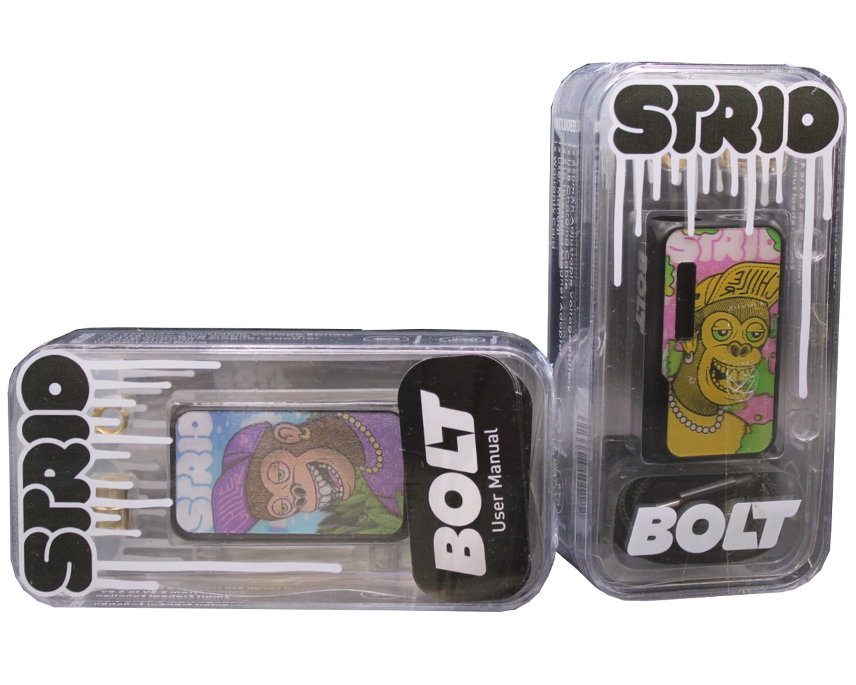 front view of the strio bolt 2 sided battery mod, a reliable vaporizer with two panels around a long lasting battery for constant daily use.