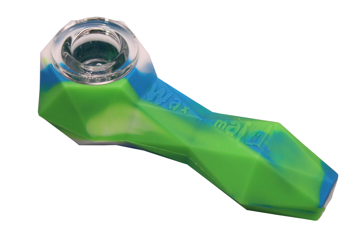 front view of the Waxmaid 4" Daimon hand pipe, made of premium silicone and textured with diamond pattern for extra grip to prevent slipping.