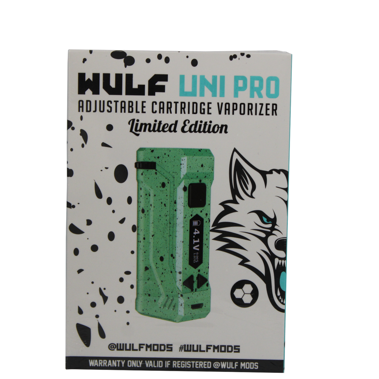 front view of the Wulf Uni pro. an improvement on the popular uni with digital screen and new green black splatter color
