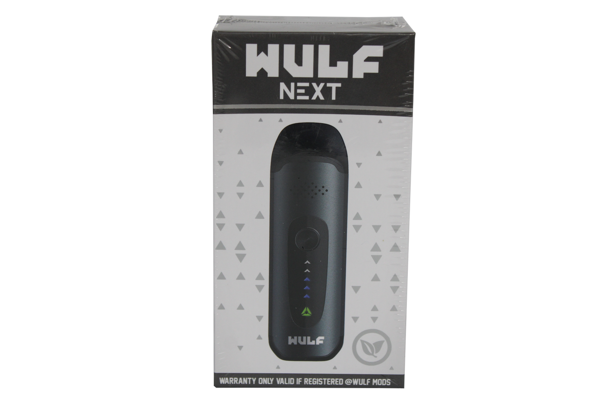 front view of the wulf next dry herb vaporizer. a portable and strong herb vaporizer for on the go smoking in a matte black