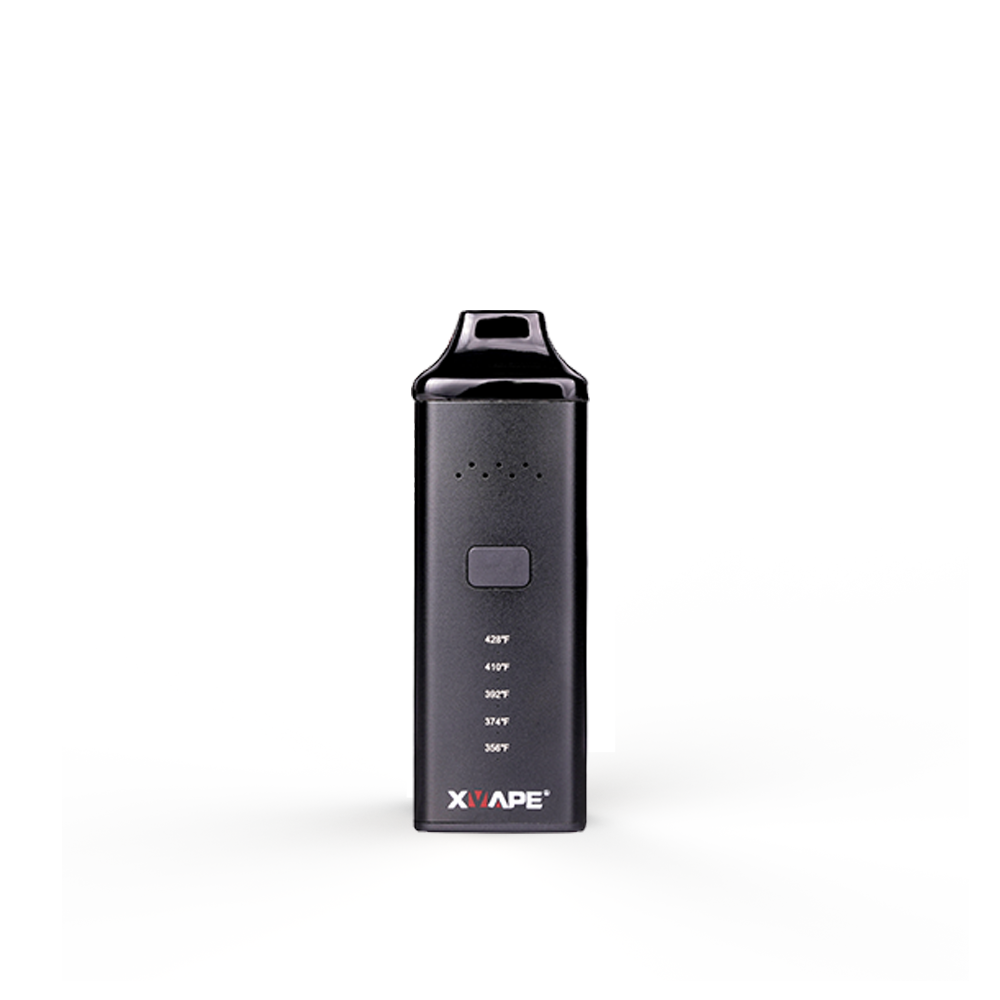 front view of the XVape Avant vaporizer in black. A slim and flat vaporizer that is able to be concealed and easy to carry