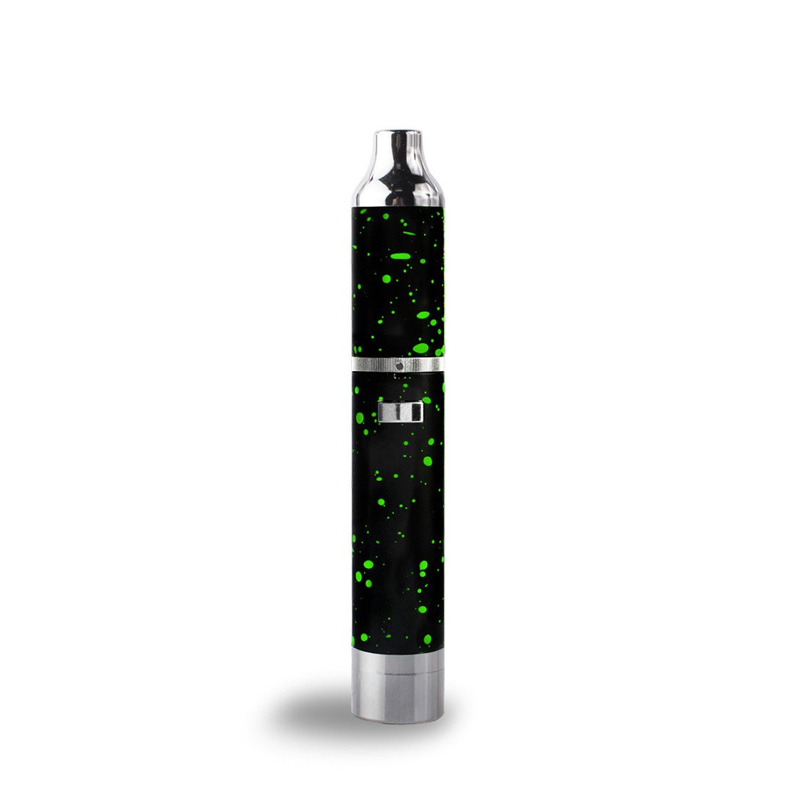 front view of the Yocan Evolve Plus XL in a black green splatter. A wax vaporizer with quad quartz coil technology and long lasting large battery.