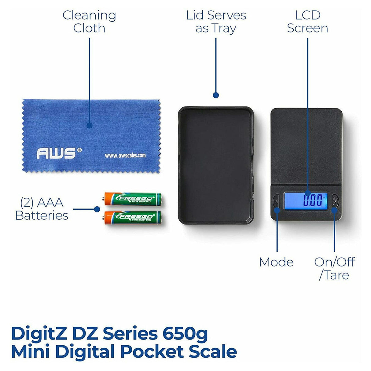 Straight front view of the DigiTz DZ-Mini measurement scale. This highly portable and reliable weighing device is designed for everyday precision and long-lasting durability.
