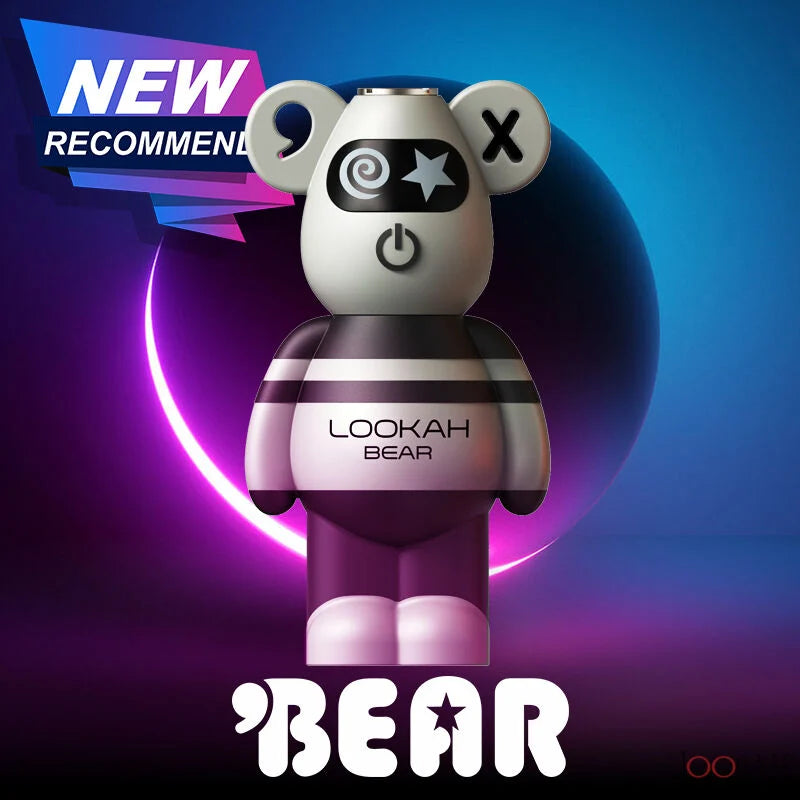 Front view of the Lookah Bear 510 thread battery in light grey. This cute, 500mAh bear-shaped vaporizer battery features a soft silicone body and universal 510 threading for standard oil and extract cartridges.