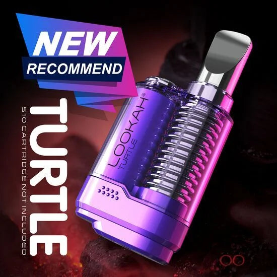 Front view of the Lookah Turtle 400mAh concealed 510 battery in sleek purple. This compact, turtle shell-inspired vaporizer battery completely hides standard oil cartridges for a highly stealthy and protected vaping experience.