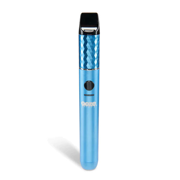 Front view of the Ooze Beacon extract vaporizer in a sleek blue metallic finish. This powerful 800mAh concentrate pen features an advanced Onyx Atomizer to deliver exceptionally clean and flavor-forward dab sessions.