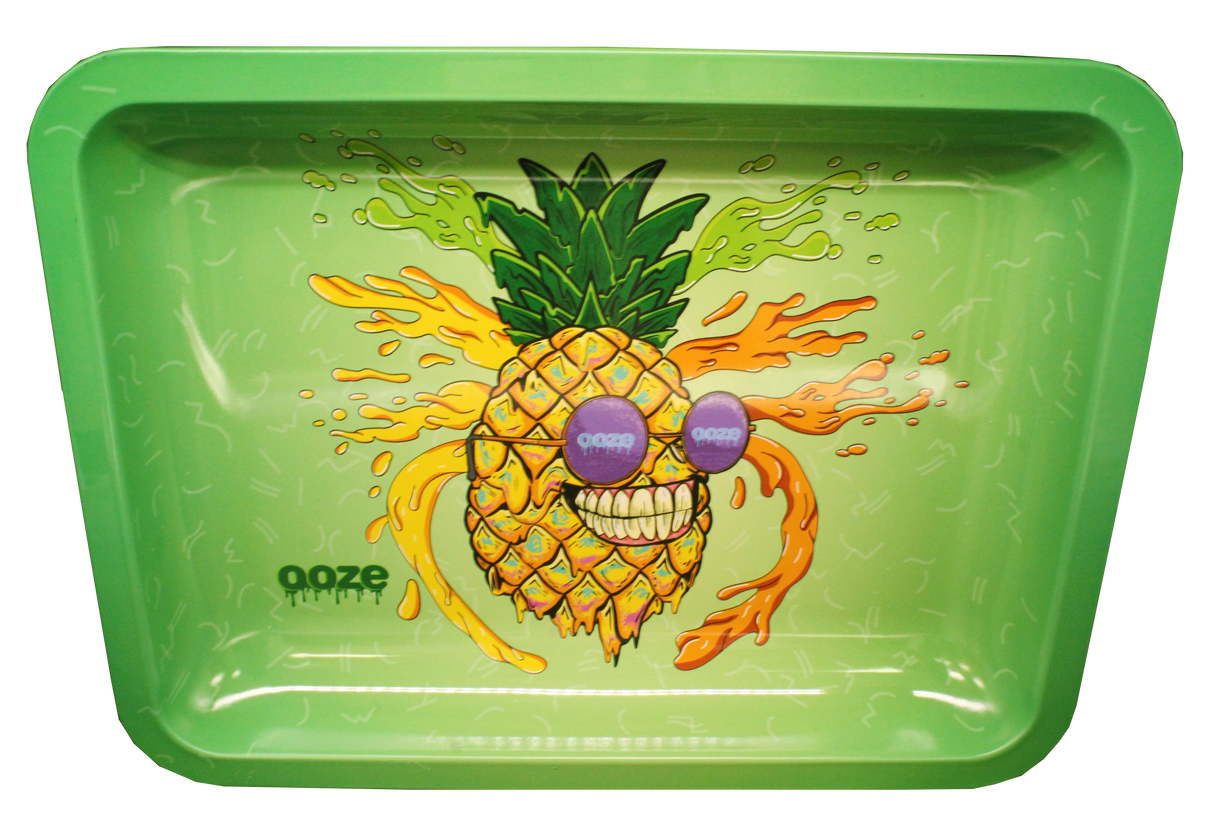 Ooze Mr. Pineapple large metal tray showing a cool cartoon pineapple character with sunglasses.