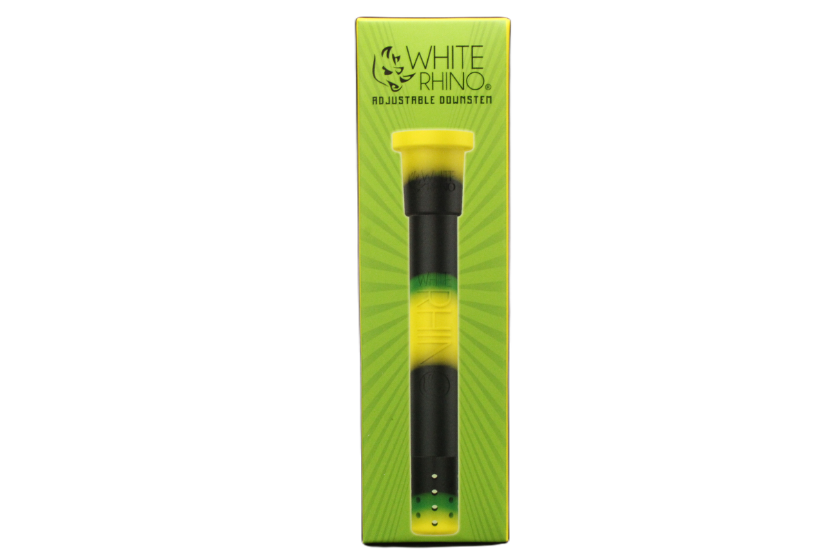 white rhino adjustable downstem in a yellow, black and green color combination.
