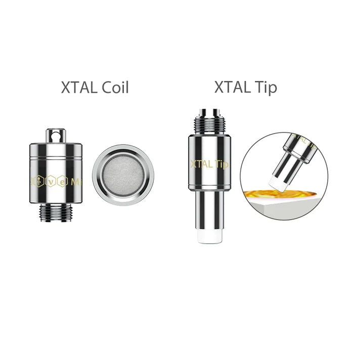 Side profile view of a single Yocan Dive Mini XTAL replacement coil in metallic silver. The durable threaded outer housing securely attaches to your Dive Mini vaporizer battery to ensure consistent, reliable performance and a tight seal during use.