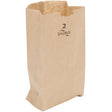 Side profile view of a single 2lb Kraft Paper Retail Bag opened to showcase the self-opening style (SOS) gusseted bottom. This durable design allows the bag to stand upright independently, making it ideal for efficient packing at a checkout counter.