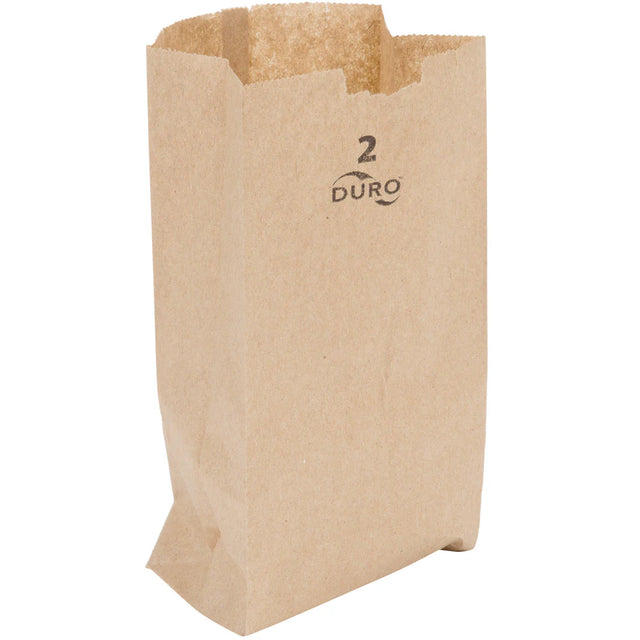 Side profile view of a single 2lb Kraft Paper Retail Bag opened to showcase the self-opening style (SOS) gusseted bottom. This durable design allows the bag to stand upright independently, making it ideal for efficient packing at a checkout counter.