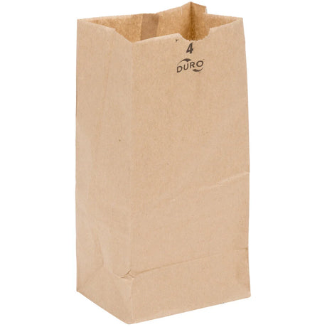 Side profile view of an opened 4lb Kraft Paper Retail Bag in natural brown highlighting its expanding side gussets. The bag utilizes a self-opening style (SOS) flat bottom, allowing it to stand completely upright for fast, efficient packing at checkout counters.